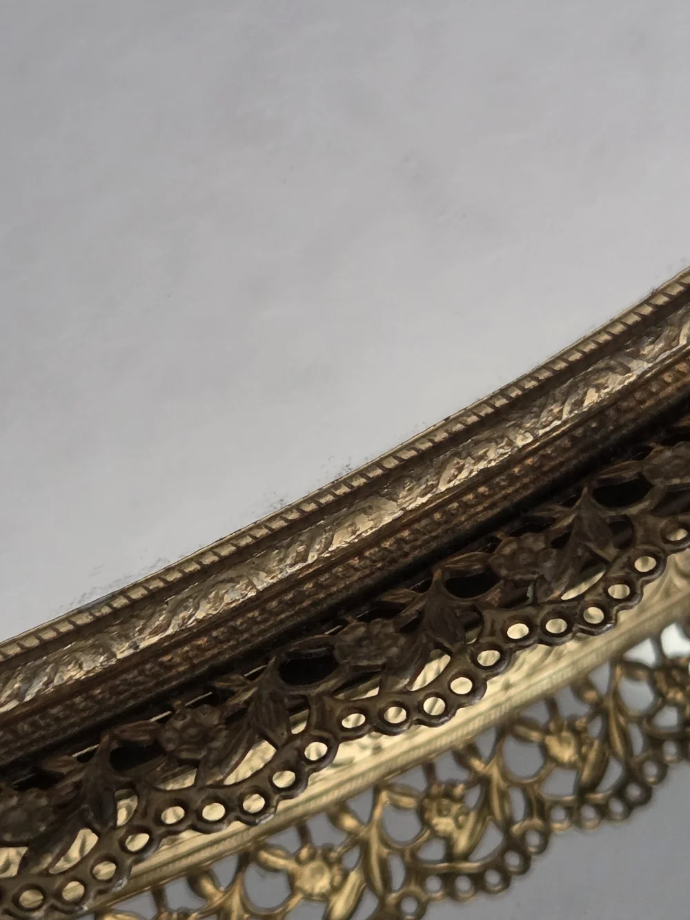 1960s 24 Karat Gold Plated Matson Golden Rose Ormolu Vintage Vanity Mirror Tray